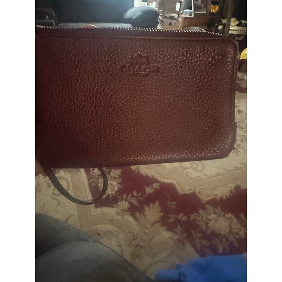 Coach Double Zip Burgundy Pebbled Leather Wristlet Women’s EUC - Picture 2 of 11